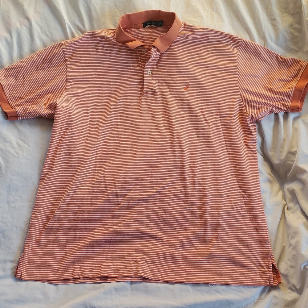 Nautica Vintage 1990's Orange White Striped 100% Cotton Polo Shirt, Sz XXL